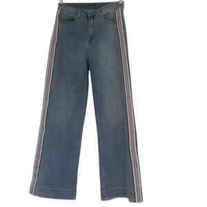 MOTF Jeans Womens M 28x29 High Rise Wide Baggy Y2k Light Wash Stripe Skater